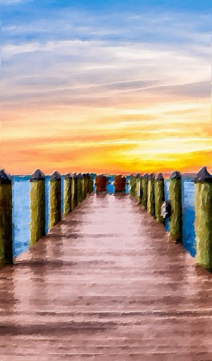 Impressionist Adirondack Chairs at End of Pier
